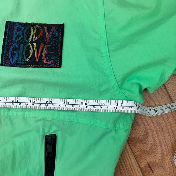 Vintage 1990 Bodyglove Windbreaker Jacket Mens Green Graphic Hooded Nylon - Picture 16 of 16